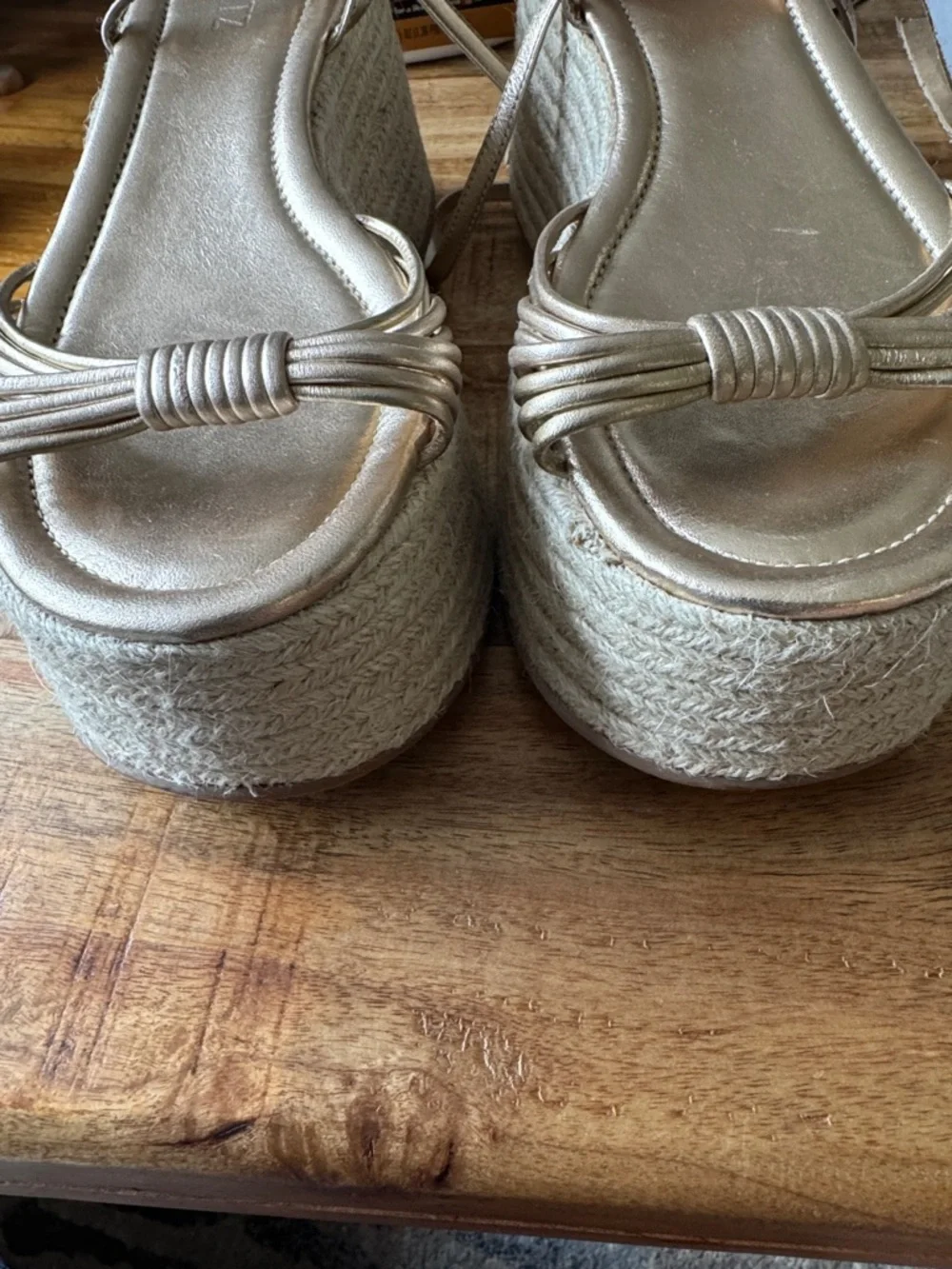 SCHUTZ Livia Platform Espadrille Sandals leather in platino rose Gold 10 NEW